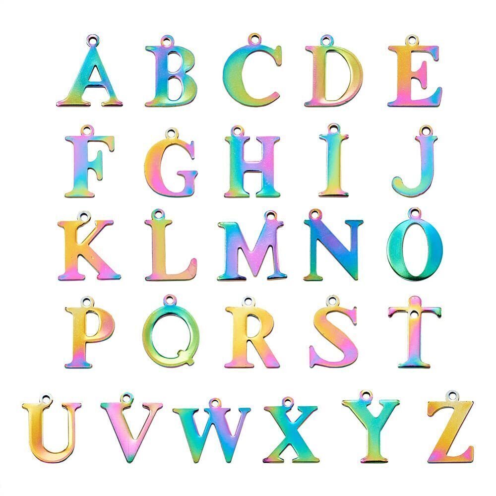 2154 52pcs Rainbow Color Letter A-Z 304 Stainless Steel Charms Alphabet